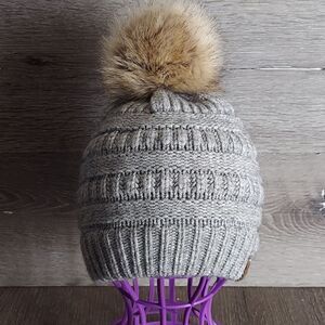 C.C Gray Knit Pom Beanie